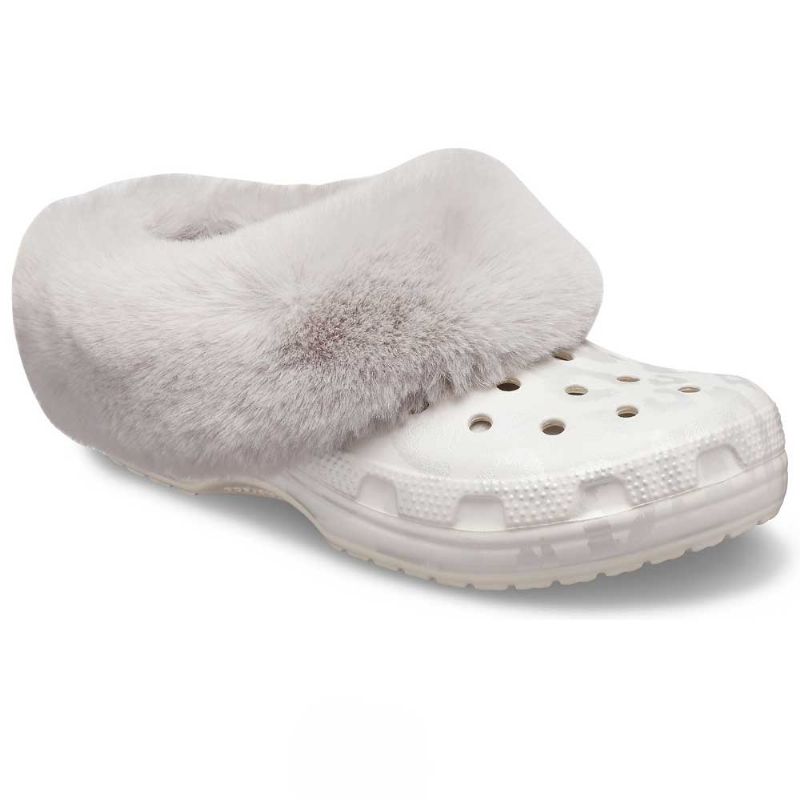 white fuzzy lined crocs